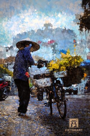 "Người Phụ Nữ Bán Hoa Rong Ở Hà Nội" | 45 x 60cm | Acrylic