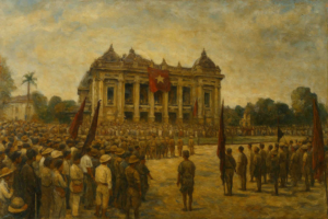 Quần Chúng Mít Tinh Tại Nhà Hát Lớn - Acrylic 45 x 60cm HV27