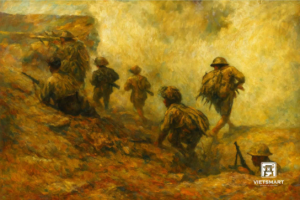 Tấn Công Cứ Điểm Ở Điện Biên Phủ - Acrylic 45 x 60cm HV10