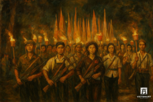 Thanh Niên, Tự Vệ Hà Nội Rước Đuốc - Acrylic 45 x 60cm HV32