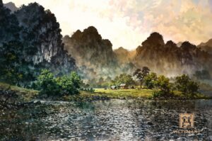 "Núi Và Hồ Nước 1" | 60 x 90cm | Sơn dầu