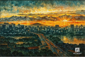 "Thành Phố Hà Nội Dưới Hoàng Hôn" | 60 x 90cm | Sơn dầu