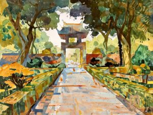 "Khuê Văn Các Ở Văn Miếu 1" | 60 x 70cm | Lụa