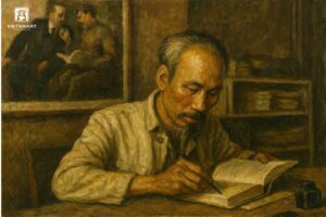 Bác Hồ Làm Việc Ở Chiến Khu Việt Bắc- Acrylic 45x 60cm-HV_BHLVOCKVB