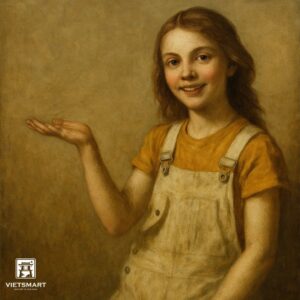Tranh Nghệ thuật "Cô Bé Mặc Quần Yếm" VIETSMART ART - Acrylic 60 x 70cm