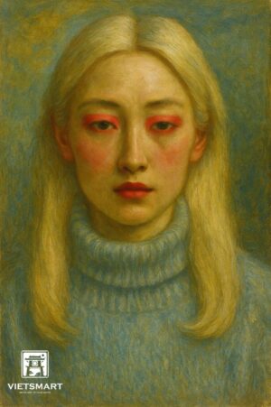 Tranh Nghệ thuật "Cô Gái Châu Á Tóc Vàng" VIETSMART ART - Acrylic 45 x 60cm