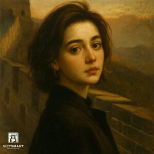Tranh Nghệ thuật "Cô Gái Đứng Bên Vạn Lý Trường Thành" VIETSMART ART - Sơn dầu 60 x 70cm