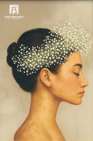 Tranh Nghệ thuật "Cô Gái Đội Hoa Baby" VIETSMART ART - Sơn dầu 45 x 60cm