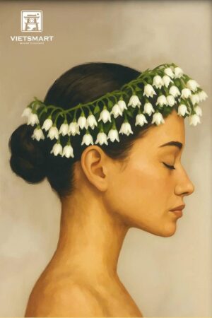 Tranh Nghệ thuật "Cô Gái Đội Hoa Chuông" VIETSMART ART - Acrylic 45 x 60cm