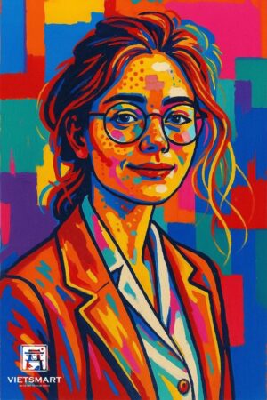 Tranh Nghệ thuật "Cô Gái Đeo Kính Gọng Tròn" VIETSMART ART - Acrylic 45 x 60cm