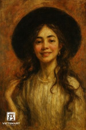 Tranh Nghệ thuật "Cô Gái Đội Mũ Rộng Vành" VIETSMART ART - Sơn dầu 45 x 60cm