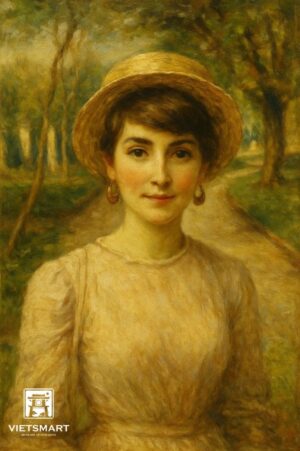 Tranh Nghệ thuật "Cô Gái Đội Mũ" VIETSMART ART - Acrylic 45 x 60cm