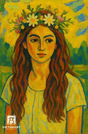 Tranh Nghệ thuật "Cô Gái Đội Vòng Hoa" VIETSMART ART - Acrylic 45 x 60cm