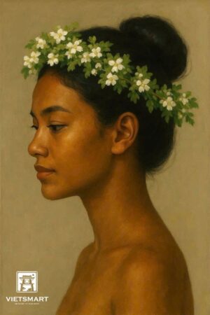 Tranh Nghệ thuật "Cô Gái Đội Vòng Hoa" VIETSMART ART - Sơn dầu 60 x 90cm