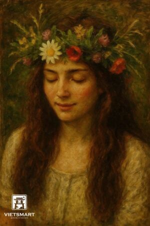 Tranh Nghệ thuật "Cô Gái Đội Vòng Hoa" VIETSMART ART - Acrylic 60 x 90cm
