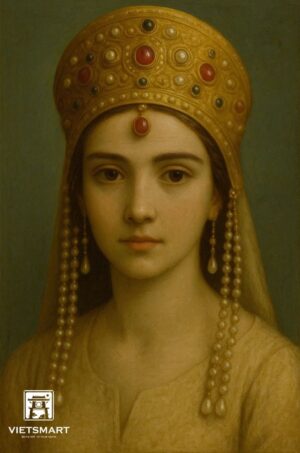 Tranh Nghệ thuật "Cô Gái Đội Vương Miện" VIETSMART ART - Sơn dầu 60 x 90cm