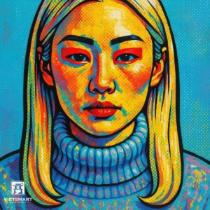 Tranh Nghệ thuật "Cô Gái Mặc Áo Len Xanh" VIETSMART ART - Sơn dầu 60 x 70cm