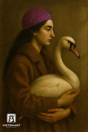Tranh Nghệ thuật "Cô Gái Ôm Thiên Nga" VIETSMART ART - Sơn dầu 60 x 90cm