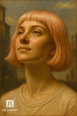 Tranh Nghệ thuật "Cô Gái Tóc Hồng" VIETSMART ART - Acrylic 45 x 60cm