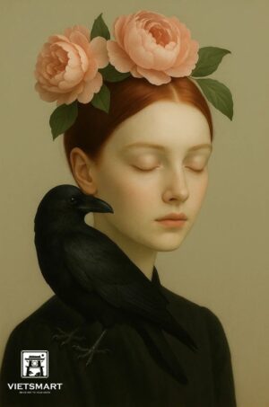Tranh Nghệ thuật "Cô Gái Và Con Quạ" VIETSMART ART -  60 x 90cm