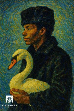 Tranh Nghệ thuật "Chàng Trai Ôm Thiên Nga" VIETSMART ART - Acrylic 60 x 90cm