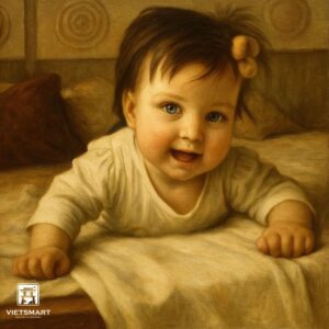 Tranh Nghệ thuật "Em Bé Mắt Xanh" VIETSMART ART - Acrylic 60 x 70cm