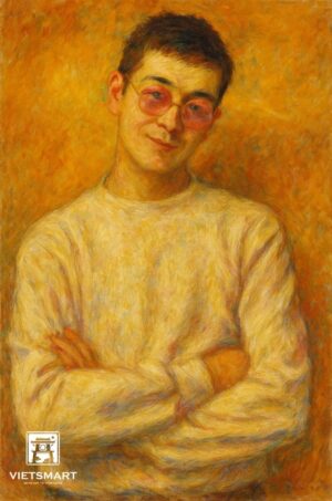 Tranh Nghệ thuật "Người Đàn Ông Châu Á Đeo Kính Hồng" VIETSMART ART - Acrylic 45 x 60cm