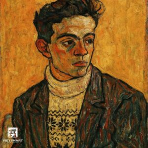 Tranh Nghệ thuật "Người Đàn Ông Mặc Áo Len Trắng" VIETSMART ART - Sơn dầu 60 x 70cm