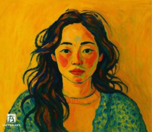 Tranh Nghệ thuật "Cô Gái Áo Xanh" VIETSMART ART - Acrylic 60 x 70cm