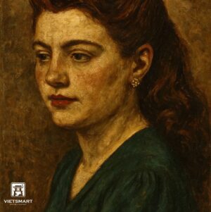 Tranh Nghệ thuật "Người Phụ Nữ Mặc Áo Màu Xanh" VIETSMART ART - Sơn dầu 70 x 80cm