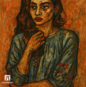 Tranh Nghệ thuật "Người Phụ Nữ Với Chiếc Điện Thoại" VIETSMART ART - Sơn dầu 60 x 70cm