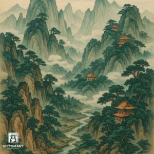 Tranh Nghệ thuật "Núi Non Hùng Vĩ 2" VIETSMART ART - Thư pháp 60 x 70cm