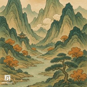 Tranh Nghệ thuật "Núi Non Hùng Vĩ" VIETSMART ART - Thư pháp 60 x 70cm