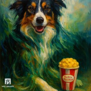 Tranh Nghệ thuật "Chú Chó Và Bỏng Ngô" VIETSMART ART - Acrylic 60 x 70cm