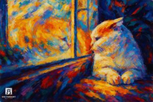 Tranh Nghệ thuật "Chú Mèo Bên Cửa Sổ" VIETSMART ART - Acrylic 60 x 90cm