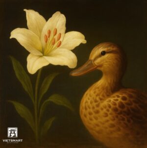 Tranh Nghệ thuật "Chú Vịt Và Hoa Ly" VIETSMART ART - Acrylic 40 x 40cm