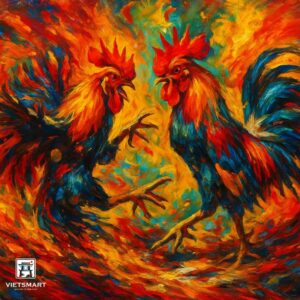 Tranh Nghệ thuật "Gà Đá" VIETSMART ART - Sơn dầu 70 x 80cm