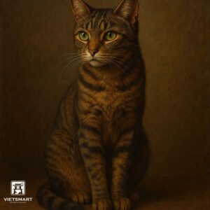 Tranh Nghệ thuật "Một Chú Mèo Trầm Tư" VIETSMART ART - Sơn dầu 60 x 70cm