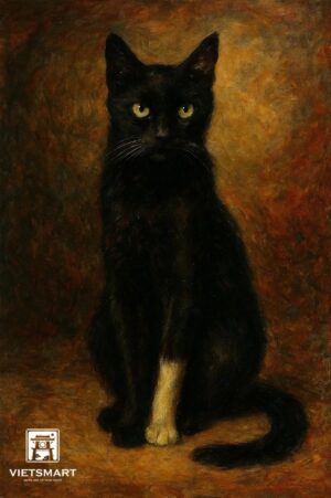 Tranh Nghệ thuật "Mèo Đen Chân Trắng" VIETSMART ART - Sơn dầu 45 x 60cm