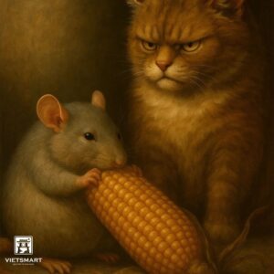 Tranh Nghệ thuật "Mèo Nhìn Chuột Ăn Ngô" VIETSMART ART - Acrylic 60 x 70cm