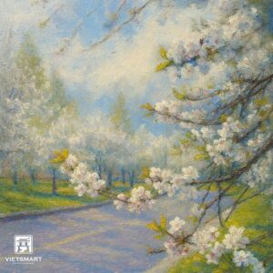 Tranh Nghệ thuật "Con Đường Hoa Mận Trắng" VIETSMART ART - Acrylic 40 x 40cm