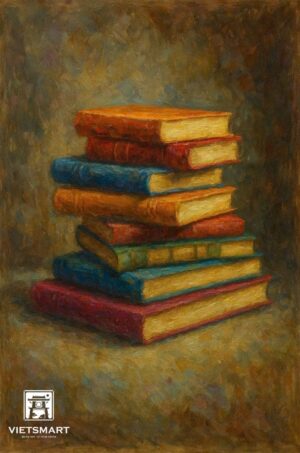 Tranh Nghệ thuật "Những Cuốn Sách Trên Bàn" VIETSMART ART - Sơn dầu 45 x 60cm
