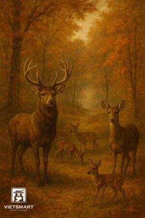Tranh Nghệ thuật "Gia Đình Hươu" VIETSMART ART - Sơn dầu 60 x 90cm