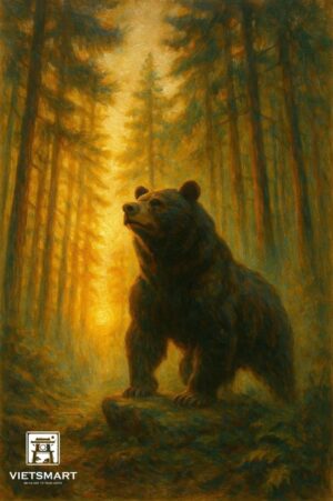 Tranh Nghệ thuật "Gấu Trong Rừng Thông" VIETSMART ART - Acrylic 45 x 60cm